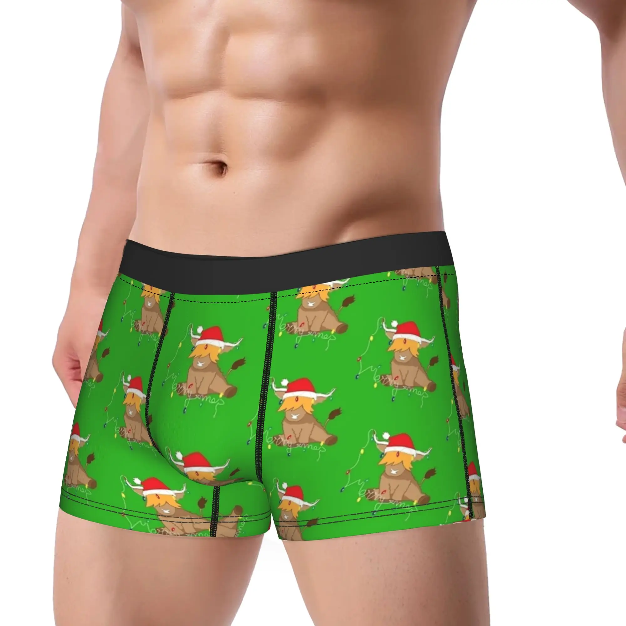 

Cute Cow Calf Christmas lights Boxer Brief Underwear Quality Males Comfortable Boxershorts Printing Plus Size Underpants