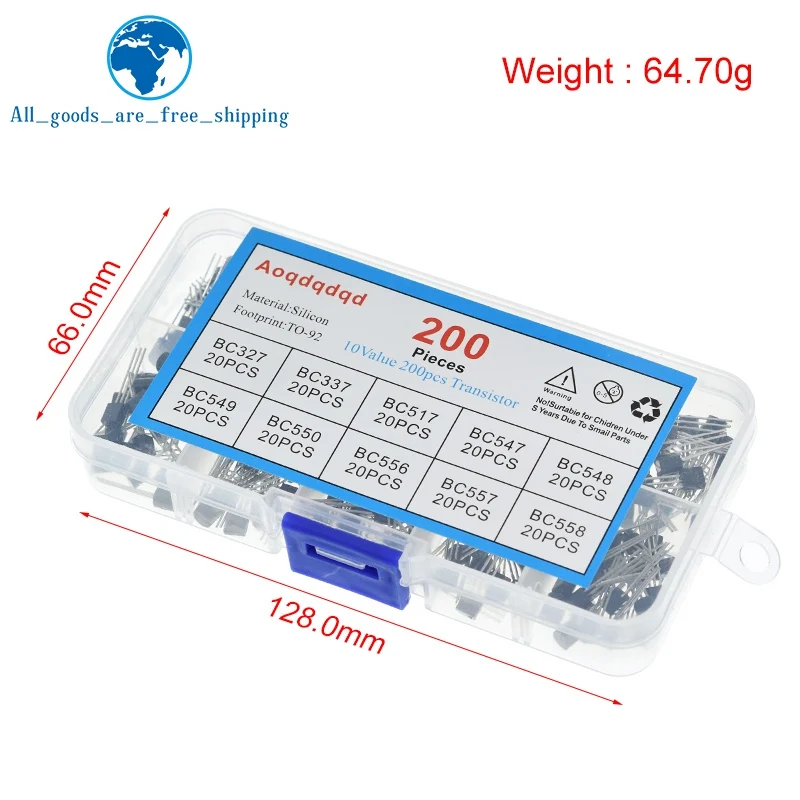 TZT 1BOX 200pcs=10 Values*20pcs Transistor kit Assort set BC327/BC337/BC517/BC547/BC548/BC549/BC550 BC556/BC557/BC558 diode pack