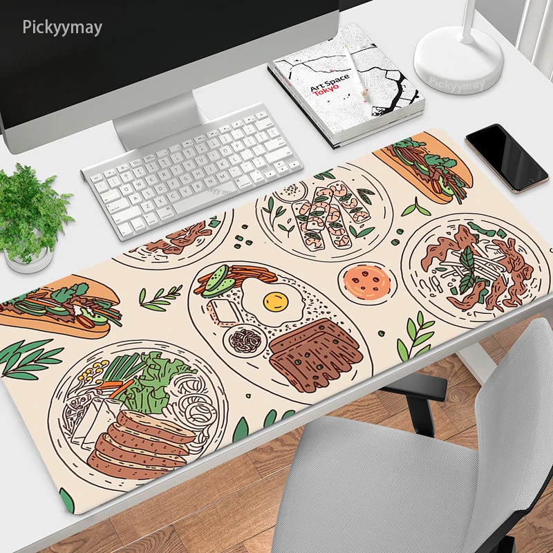 

Food Illustration Mouse Pad Company Mousepad Computer Deskpad Art Aesthetic Large Desk Mat Locking Edge PC Table Carpet 90x40