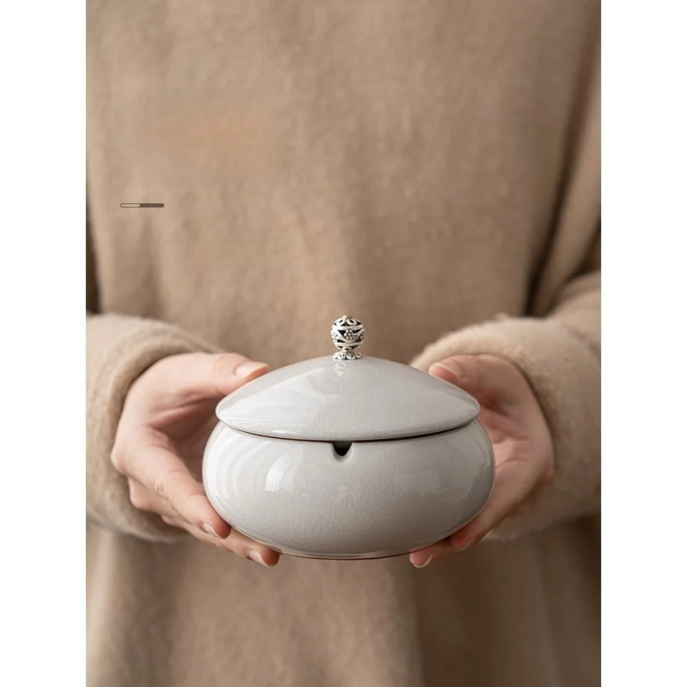 Large Ceramic Ashtray with Lid for Home Living Room Office Anti-Dust Luxury Creative Tea Table Decoration view 5