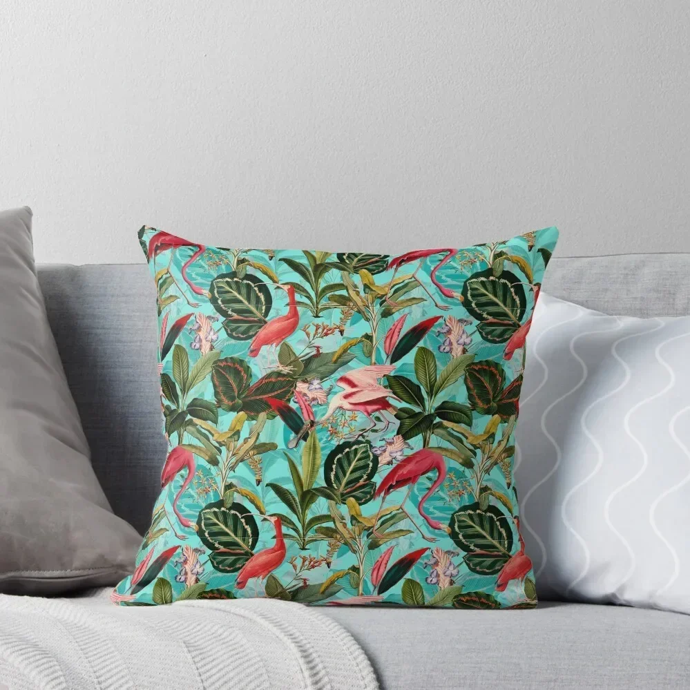 

Vintage Tropical Bird Jungle Botanical Garden Teal Throw Pillow Sofa Covers Sofa Pillow Cover pillow