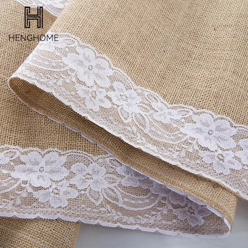 Rustic Burlap Lace Table Runner Natural Imitated Linen Tea Table Cover Table Runners For Wedding Festival Birthday Party Decor