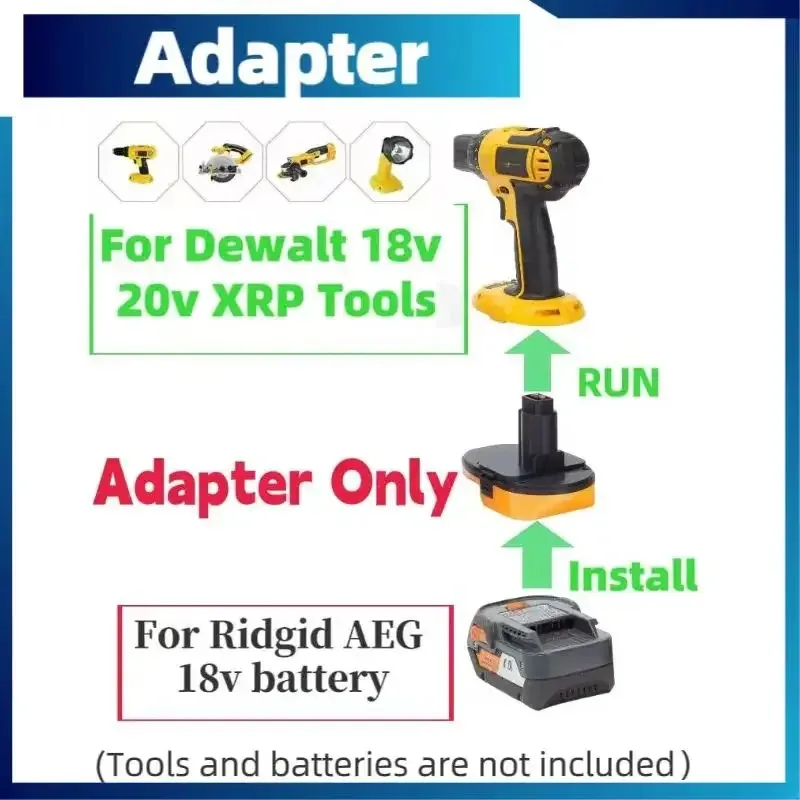 Adaptador de Bateria para Dewalt Xrp Ferramentas sem Fio Funciona com Bateria Ridgid Aeg 18v Não Inclui Ferramentas e Bateria
