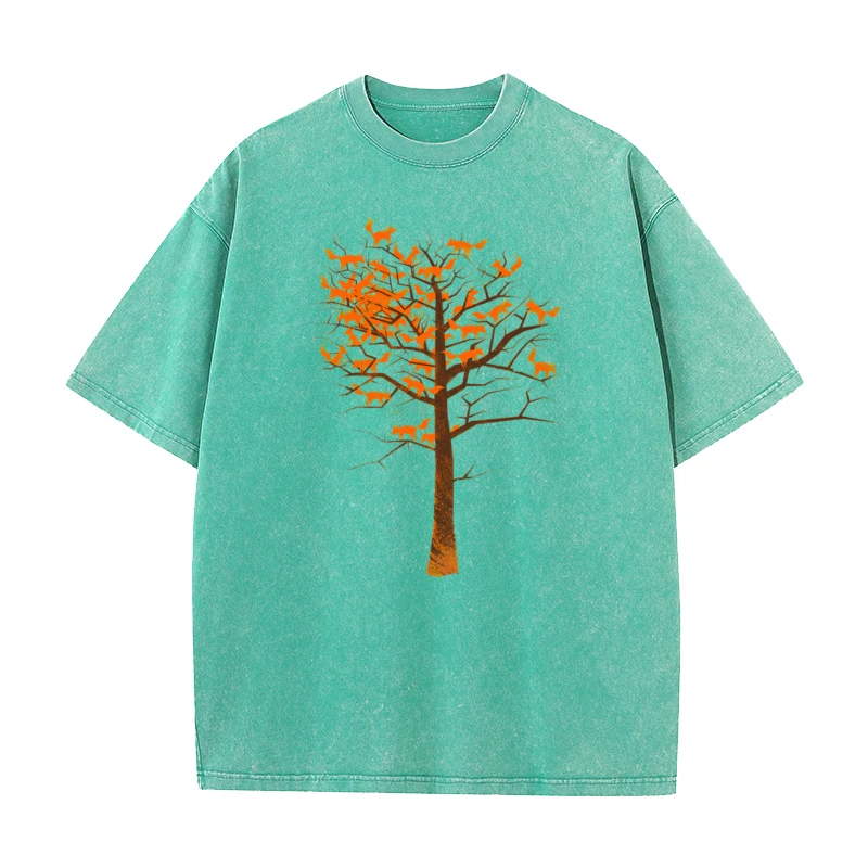 Tree Of Fox vintage T Shirt Graphic Short Sleeve Funky Crew Neck Pure Cotton Tops Tees Washed Tee-Shirt Gift Idea Mother Day image 3