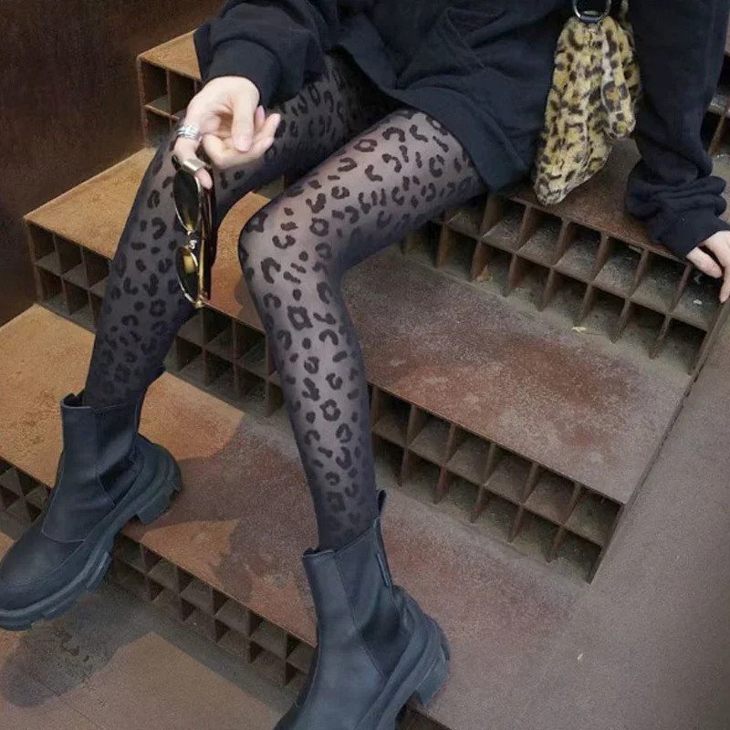 1 Pair Leopard Print Sexy Seduction Transparent Print Flocked Pantyhose Women's Socks