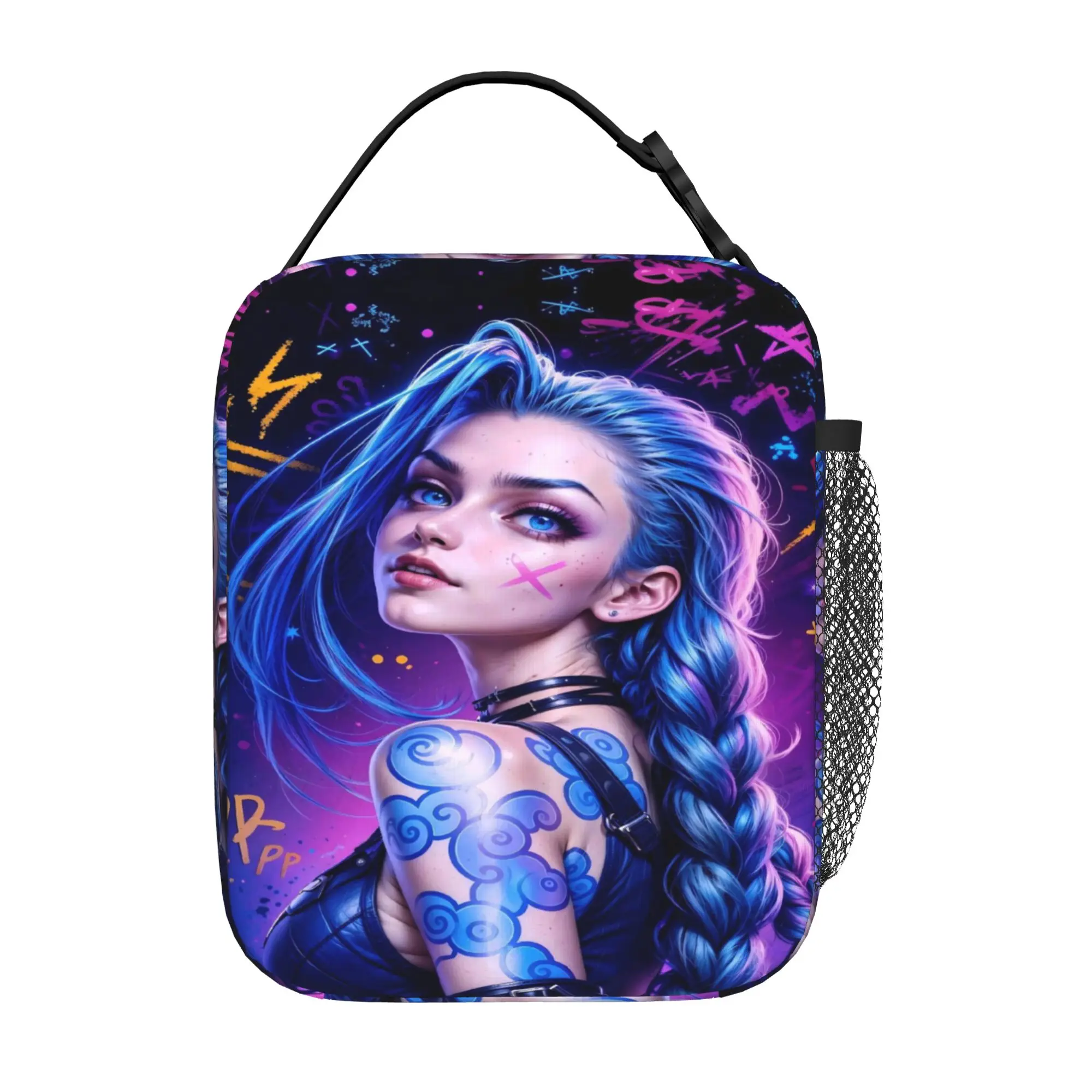 Back to school season  Picnic Bag Purple Blue Braided Jinx Portrait Zipper Closure Cool Daily Snack Storage Lunch Bag