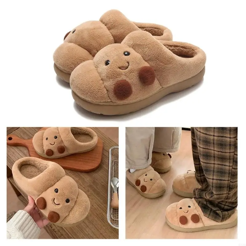Women Plush Cotton Lined Slippers Bread Shaped House Slippers Anti Slip Bedroom Shoe for Indoor Relaxation 6XDA