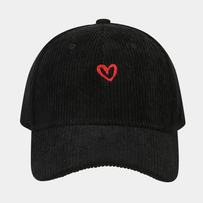 Neue Little Love bestickte Cord-Baseballmütze für Frühling und Herbst, koreanische Mode für Damen, einfacher Sonnenhut, Outdoor-Casual-Kappen – Detail 4