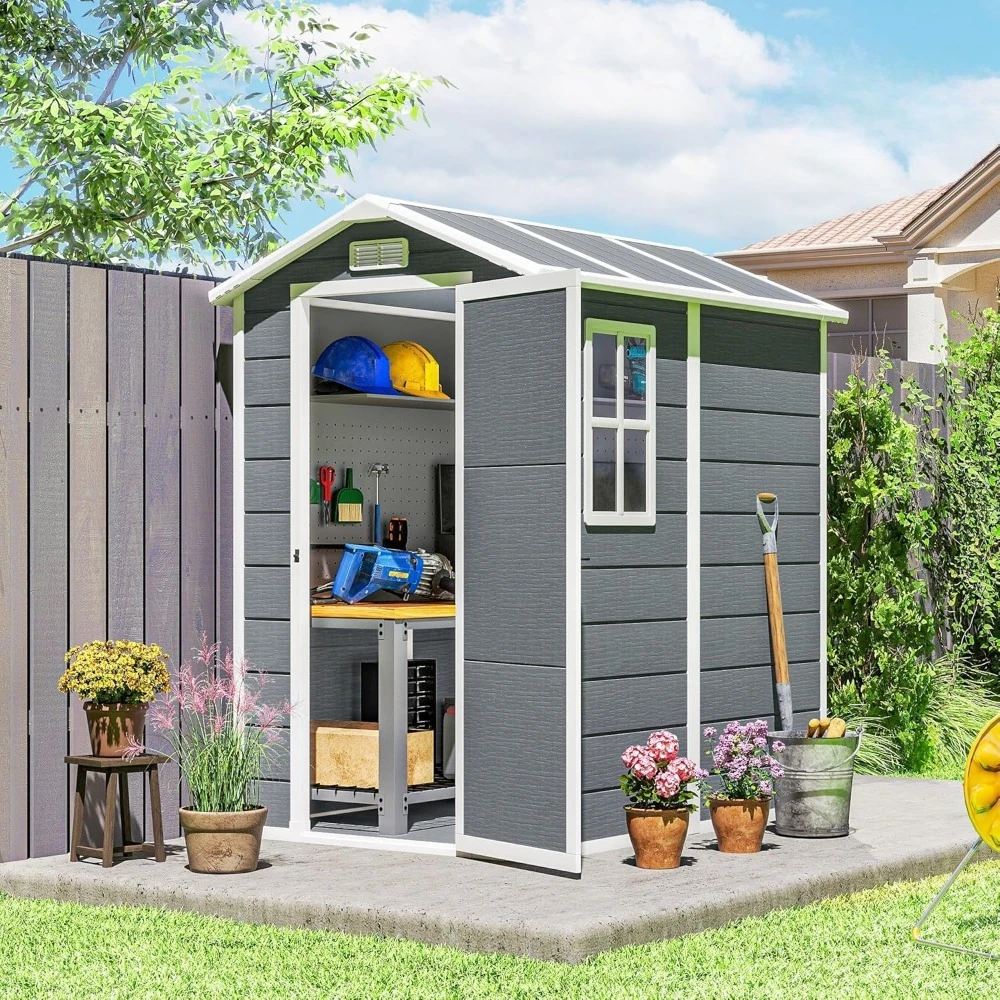 

6' x 4' Outdoor Storage Shed, Waterproof Resin Plastic Shed with Floor, Window, Lockable Doors and Vents, Customized