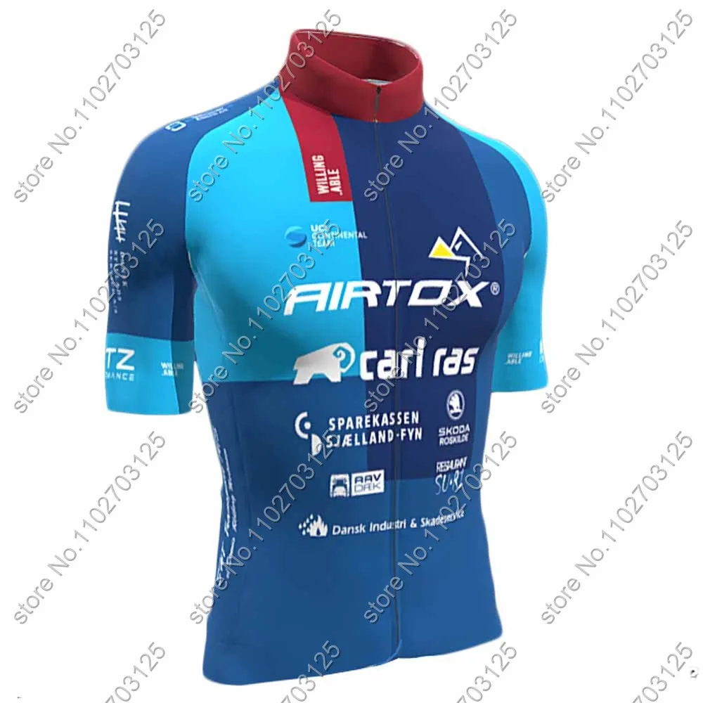 2024 AIRTOX CARL RAS Cycling Jersey Men Short Sleeve Denmark Blue Clothing Road Bike Shirts Suit Bicycle Bib Shorts MTB Maillot