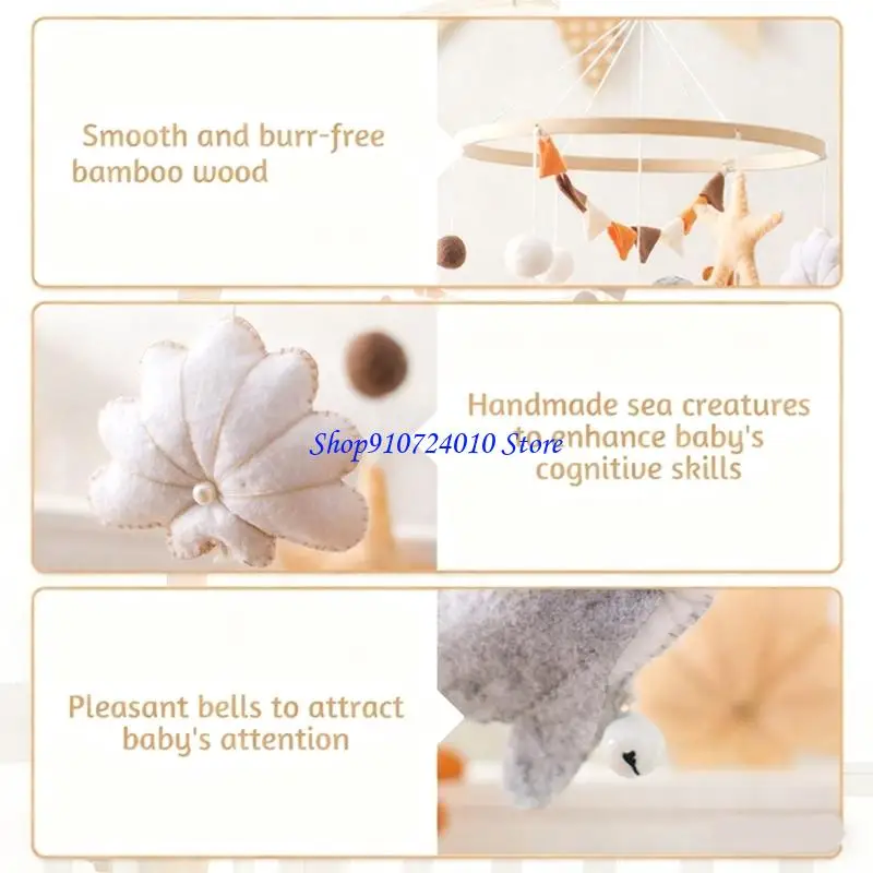 77HD Giocattolo mobile per culla in legno con coralli balena a tema oceano per lo sviluppo sensoriale e il monitoraggio