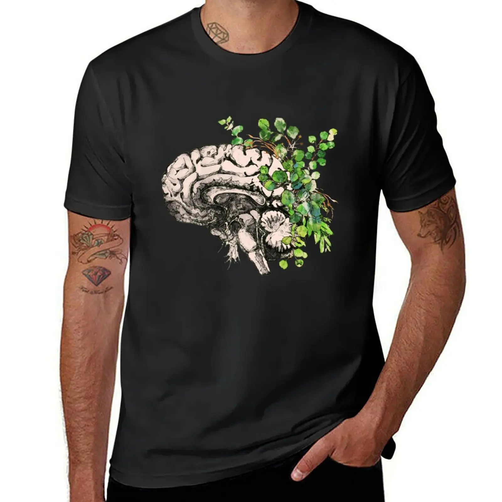 Watercolor eucaliptus leaves brain art psychology vintage style T-Shirt sublime funnys men workout shirt