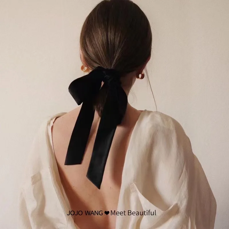 Velvet Ribbon Bow Large Hair Ties Hairpin for Women 2024 Autumn Winter Retro Black Korean Bowknot Hair Clip Scrunchie Headdress