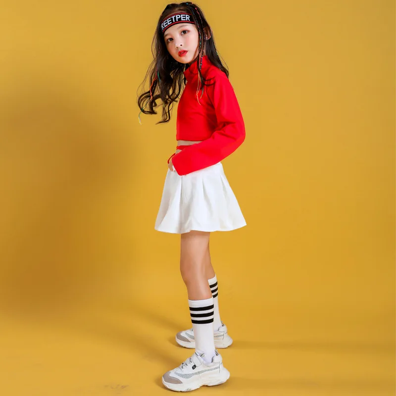 Fashion Cotton Shirt Children Ballroom Hip Hop Skirt Costumes Jazz Street DanceWear Dancewear for Girls Outfits Dancing Clothes