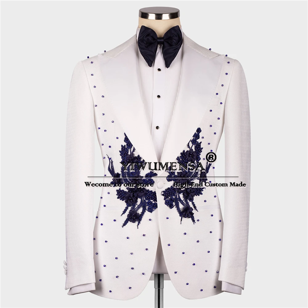 

Man Formal Party Suits Tailored Pearls Appliques Prom Blazer Plus Size Groom Wedding Tuxedos Traje De Hombre Elegante Men Dress