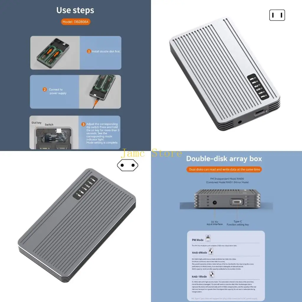 LX0B For Two Disks Aluminum NVMe M.2 SSD Enclosure 20Gbps High Speed Array