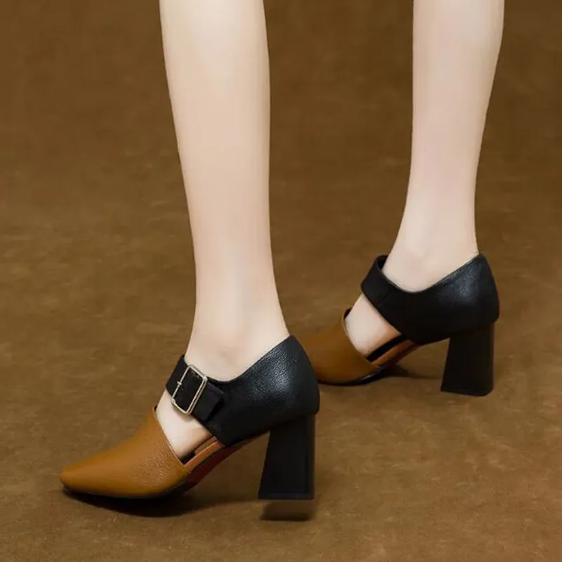 جديد حقيقي بولي Leather جلد النساء مضخات الربيع/الخريف النساء أحذية أشار تو كعب مكتنز أحذية للنساء مثير عالية الكعب أحذية عمل