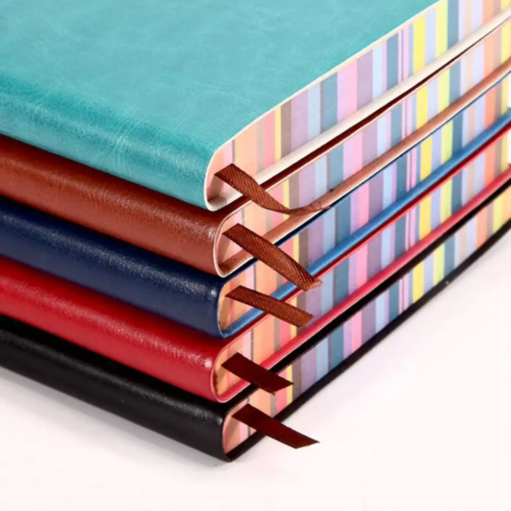 Strong Binding Technology Notebook Thickened Rainbow Color Edge Faux Leather A5 Notebook with Strong Binding Smooth for Office