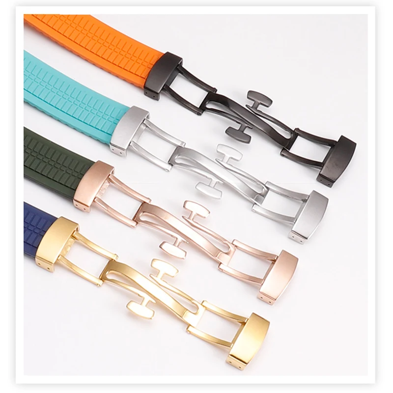 Correa FKM con hebilla plegable de 21mm para Patek Philippe AQUANAUT series VITON correas PP 5167 5164 correa de reloj pulsera con extremo de arco