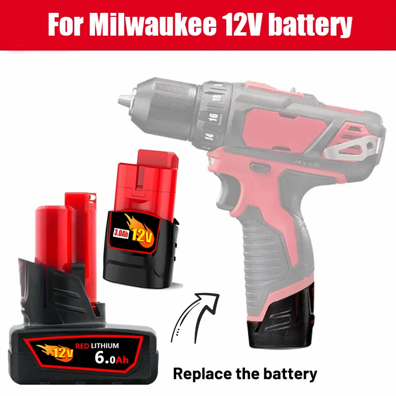 

For Milwaukee M12 Battery 8.0Ah 12V Rechargeable Battery For Milwaukee M12 Tool 48-11-2402 48-11-2411 48-11-2401MIL-12A-LI