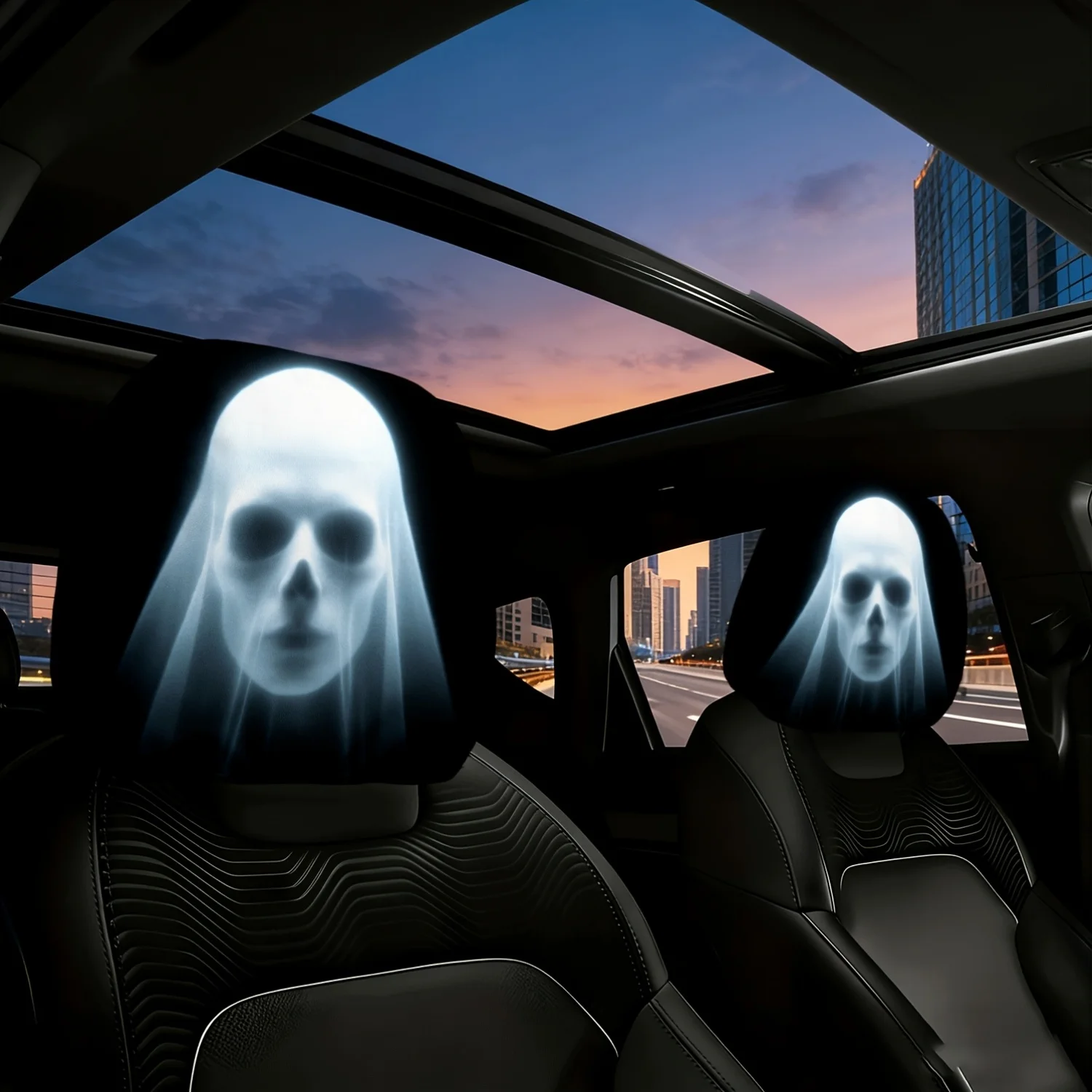 Housse de protection pour appuie-tête de voiture avec effet lumineux mystique de Halloween, confortable et respirante, housse de protection originale pour appuie-tête de siège de voiture