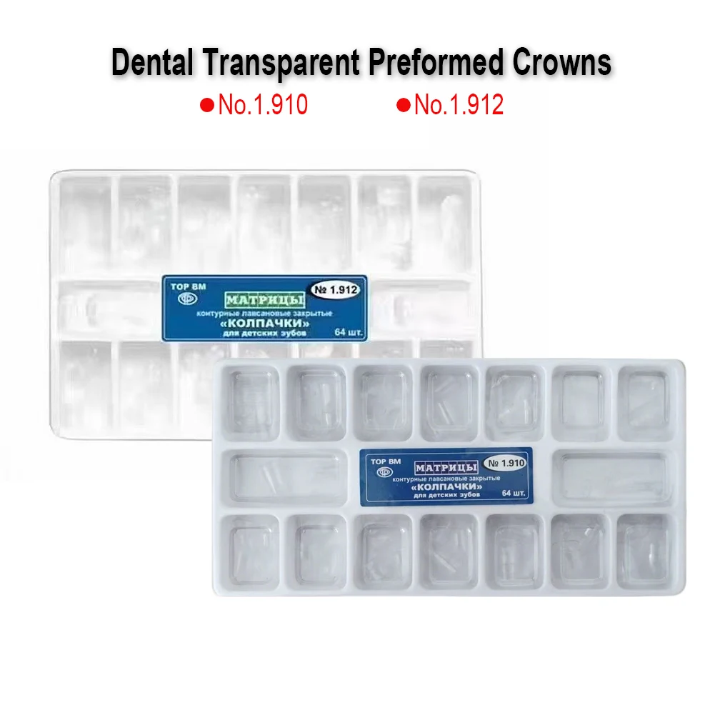 

2 Boxes Dental Transparent Preformed Crown 1.910/1.912 Adult Kids Teeth Restoration Anterior Deciduous Molar Temporary Crowns