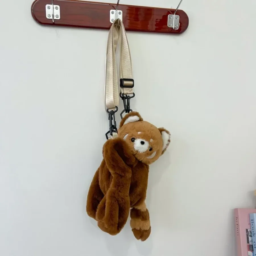 Roter Panda-Plüsch-Rucksack, süße Plüschpuppe, Damen-Umhängetasche, Fell, weiche Umhängetasche für Camping, Reisen, Party, weibliches Geburtstagsgeschenk – Detail 7