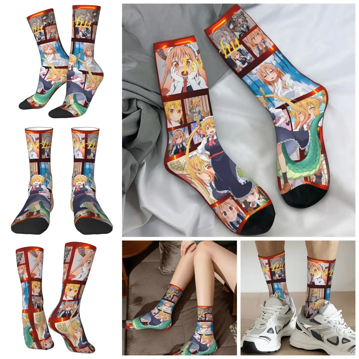 

Dragon Maid Kobayashi High elasticity polyester fiber cosy Unisex Windproof Happy 3D color printing Socks