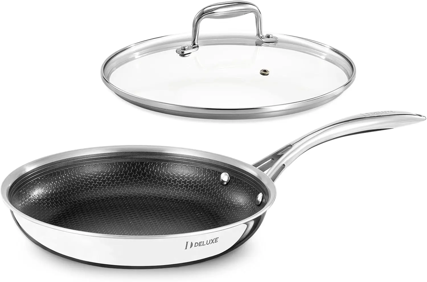 

10-дюймовая гибридная керамическая сковорода с антипригарным покрытием, со стеклянной крышкой, ручками, надежными в духовке и посудомоечной машине, без PFOA