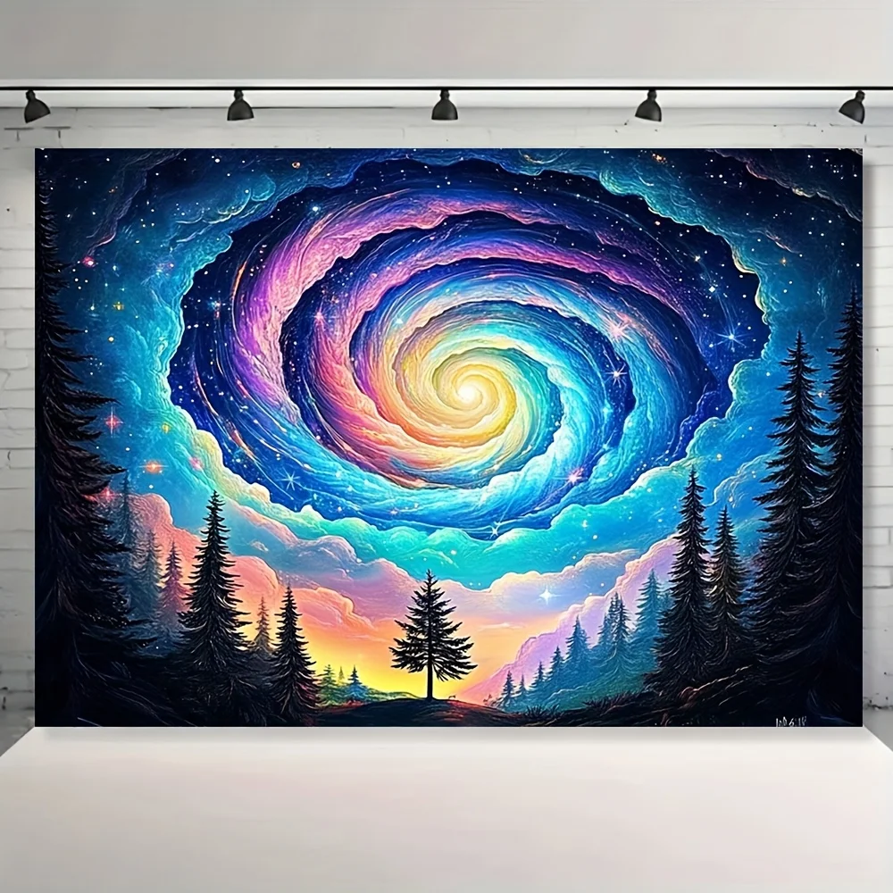 

VIKAMA Cosmic Forest Tapestry Starry Sky Vortex Pine Tree Living Room Bedroom Decor Fantasy Atmosphere Wall Decoration