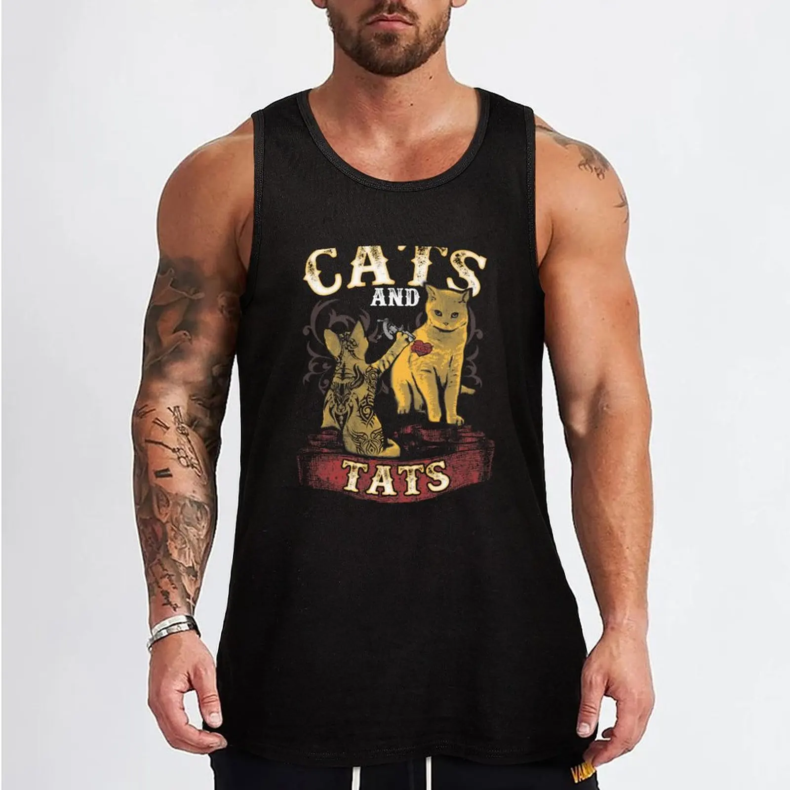 Cats And Tats - Funny Tattoo Cat Lover Tank Top plain t-shirt gym clothes men summer clothes Male vest