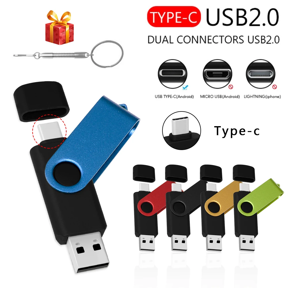 Smart OTG Tipo C Pendrive, Cartão de memória do telefone para o presente do negócio, USB Flash Drive, USB 2.0, 8GB, 16GB, 32GB, 64GB, 4GB