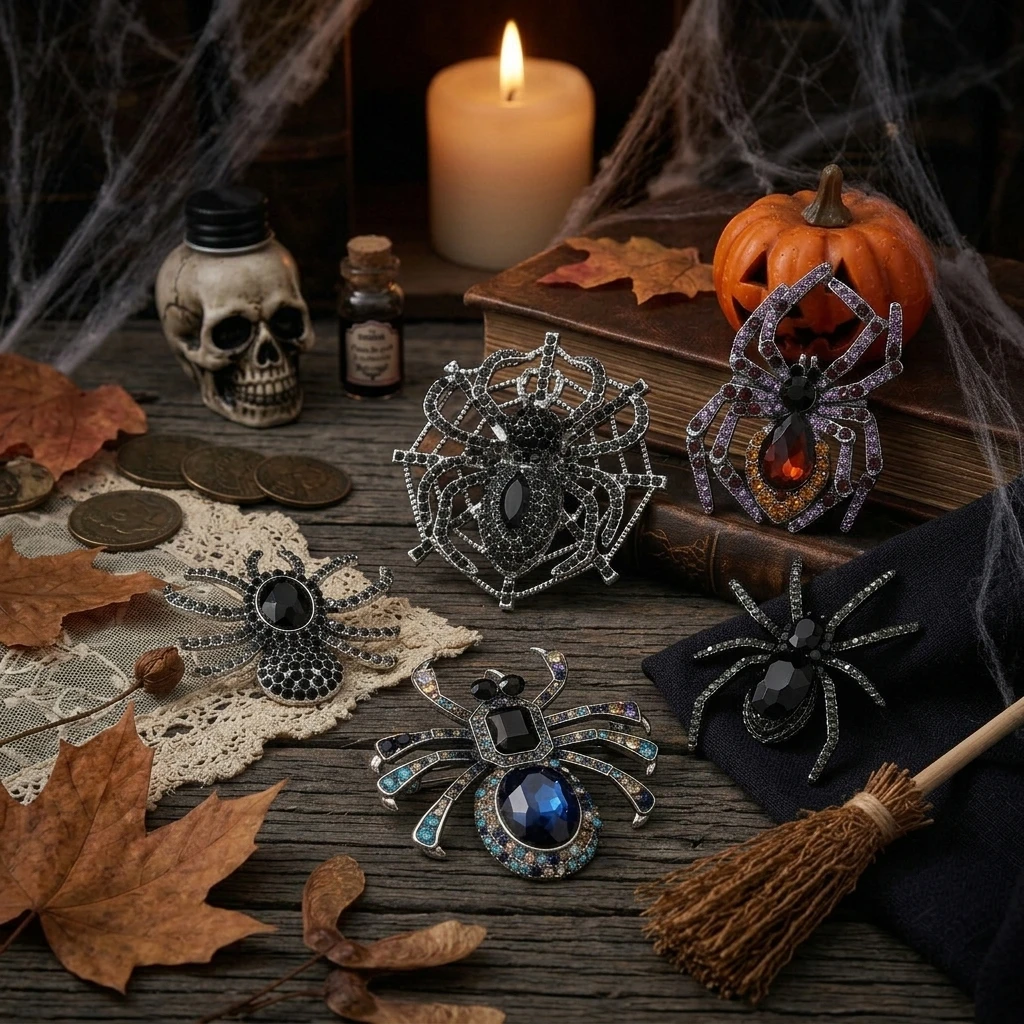 Halloween Rhinestone Spider Brooches for Women Unisex Trendy Insect Pins Casual Party Jewelry Accessories Gifts Decoration