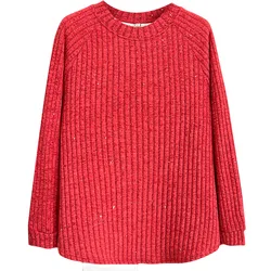 100KG Spring Winter Fashion Fleece-lined Stripe Sequins Basic T-shirt Plus Size Women's Warm Wear Inside Tops 2168