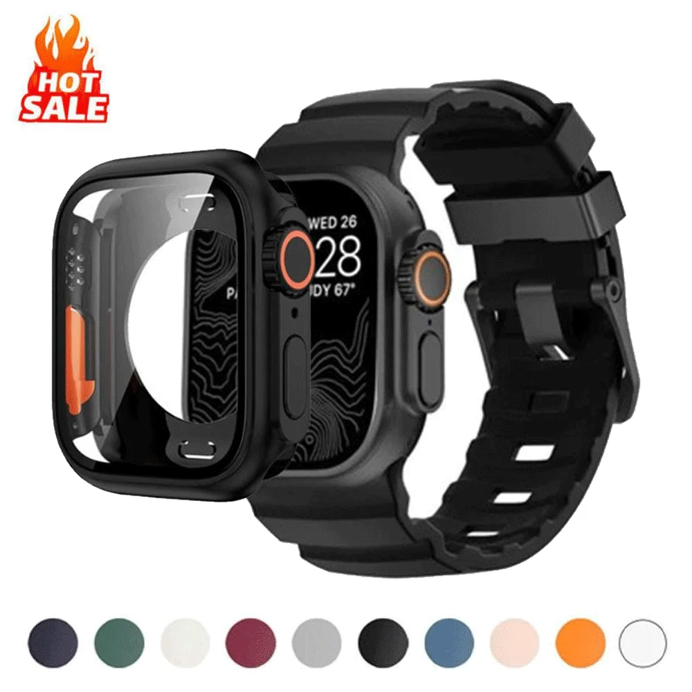 Silikonarmband und Wechsel an Ultra-Hülle für Apple Watch Serie 11 10 9 8 7 6 5 4 SE für iWatch 46 mm 45 mm 44 mm 42 mm 41 mm 40 mm