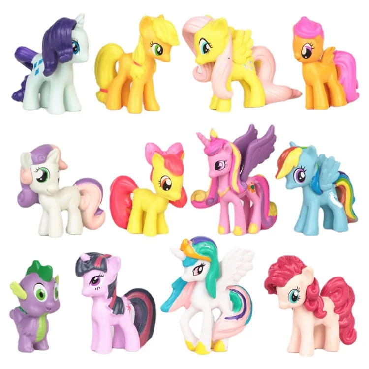 3-5cm 12pcs My Little Ponyed Action Figure PVC Cute Cartoon Rainbow Horse Model Dolls Kids Christmas Gifts