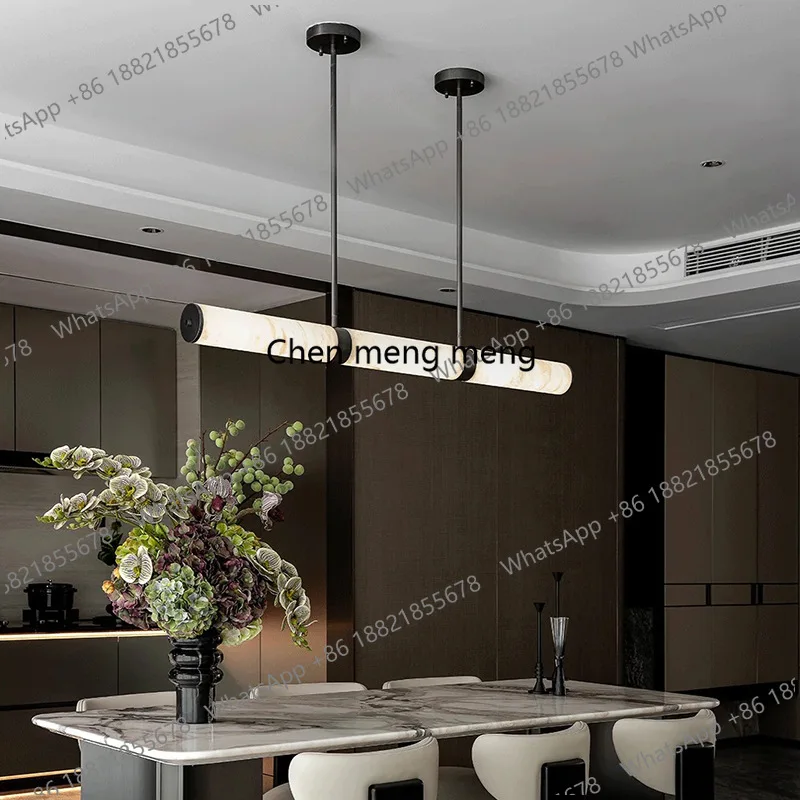 

Chandelier, Italian minimalist modern simple marble dining table, bar light luxury island, long lamp