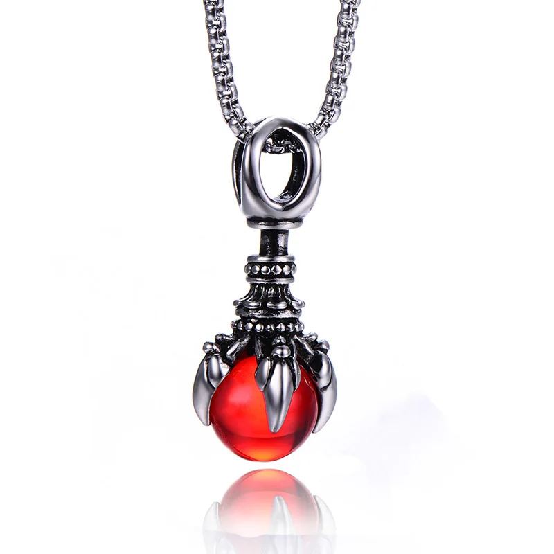 Gothic Vintage Dragon Claw Crystal Ball Magic Pestle Pendant Necklace for Men Women Fashion Charm Jewelry Gift