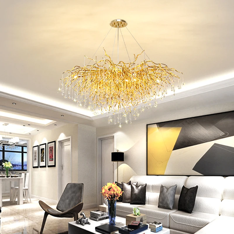 

Modern crystal chandelier branch crystal light living room golden pendant lights kitchen hanging chandelier E14 ceiling lamp