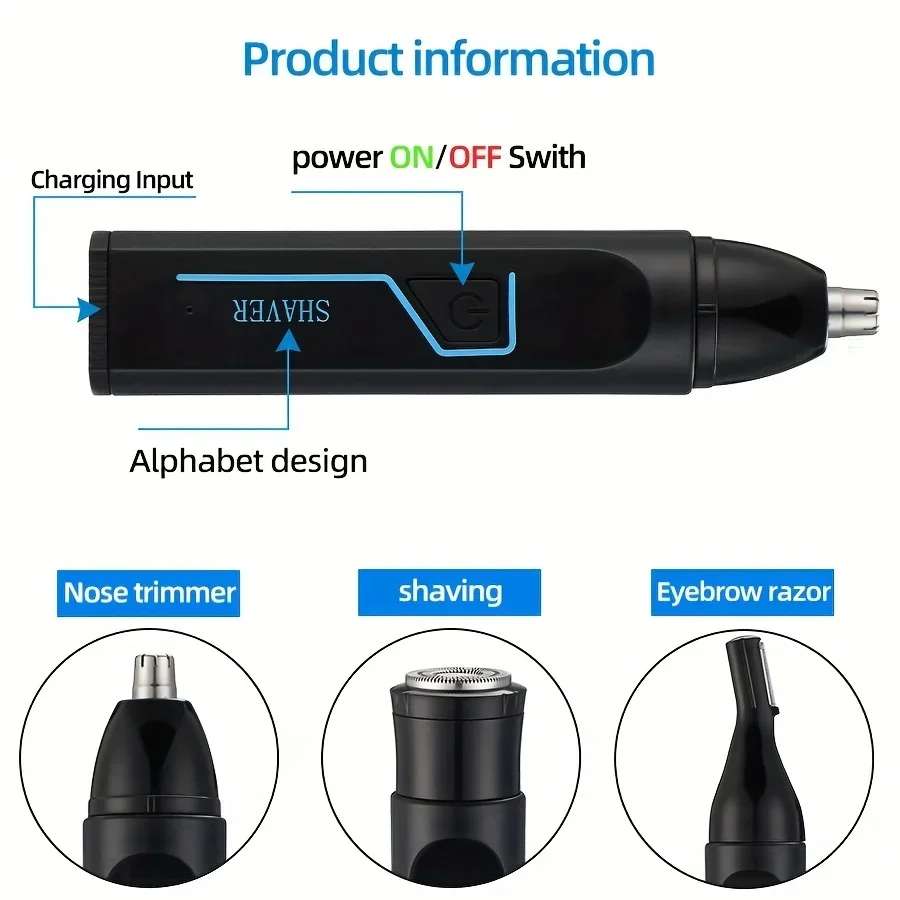 3-in-1 Men's Multifunctional Electric Nose Hair Trimmer, Ear Hair Trimmer, Eyebrow Trimmer,Electric Shaver,USBтример для мужчин