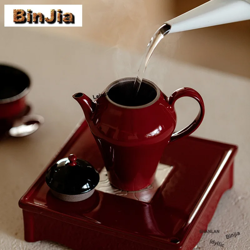 Coarse Pottery Handmade Chinese Red Teapot Zen Tea Infuser Pot Tea Brewing Kettle With Filter Green Tea For Tea Decoration Craft