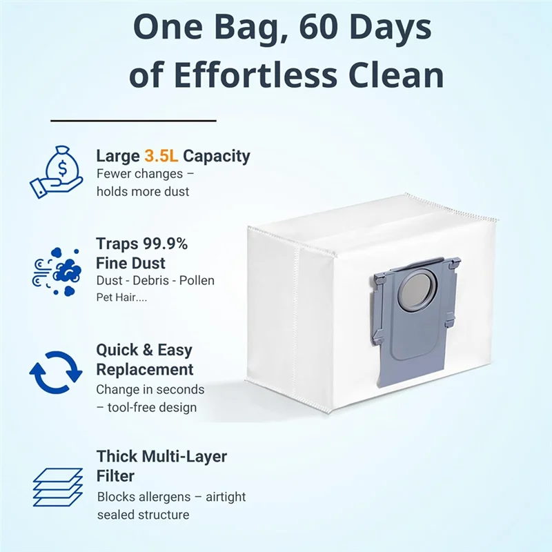 أكياس غبار بديلة للمكنسة الكهربائية - 16 قطعة لـ Roborock Q5/Q5+، Q5 Max Plus/Q7 Max+، S7/S8 Pro Ultra/Q8 Maxv، Q10 S5+، G10S+