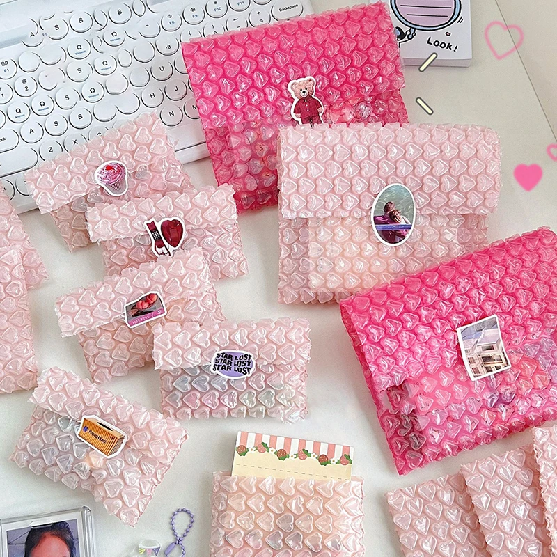 10pcs/Pack INS Heart Bubble Bags Girls Stationery Packing Bag Envelope Mailer Courier Shipping Bags Pink Rose