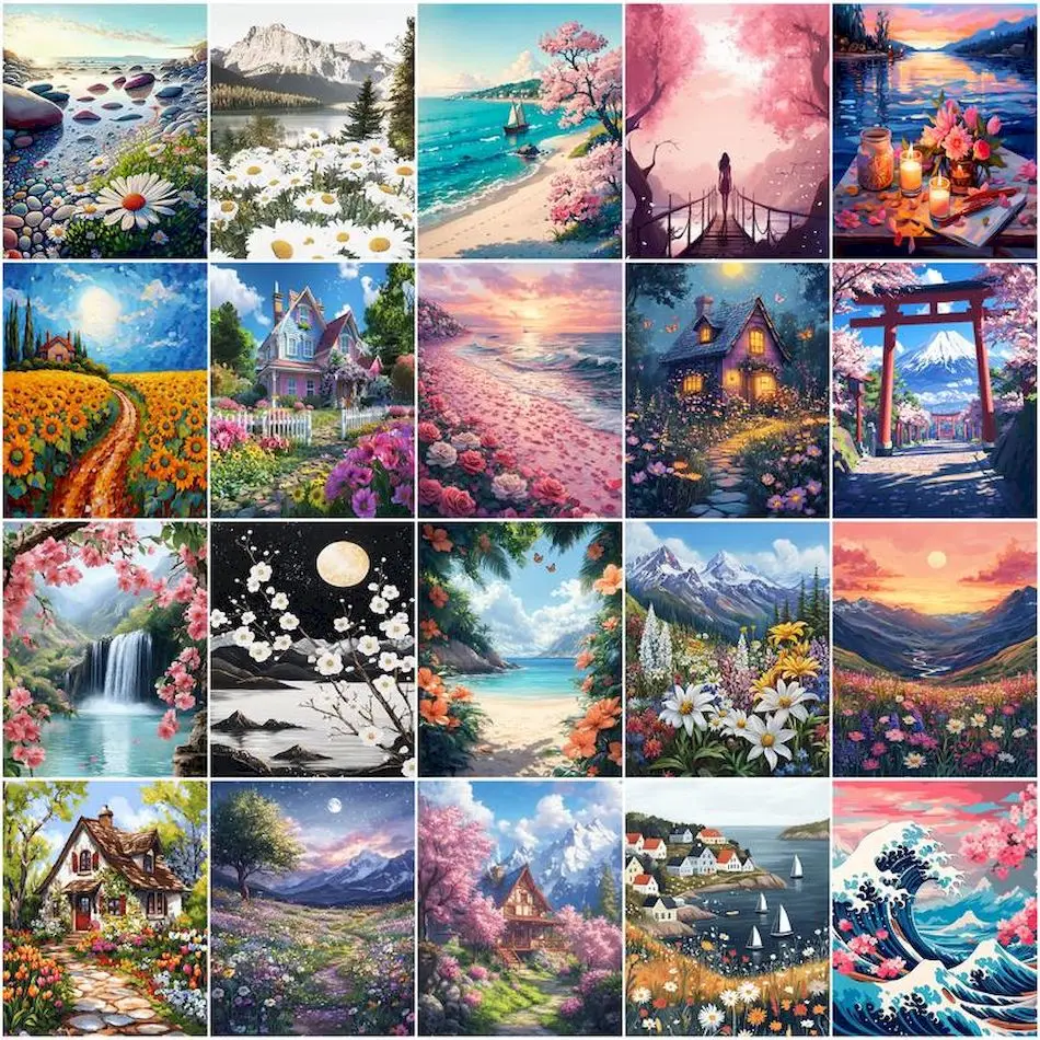 

GATYZTORY Paint By Numbers Landscape Flower Acrylic Paints Color Markers Handmade Watercolor Markers By Numbers Gift Home Decor