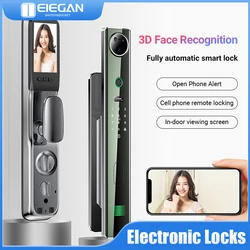 3D Face Smart Door Lock Real-time Intercom Security Camera Monitor Intelligent Fingerprint Password Biometric Electronic Key Unl