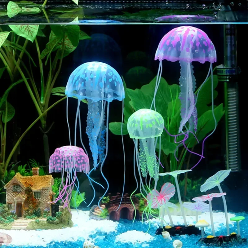 Méduse artificielle à effet brillant, anémone, poisson, plante précieuse d\'aquarium, décoration sous-marine, ornement sous-marin