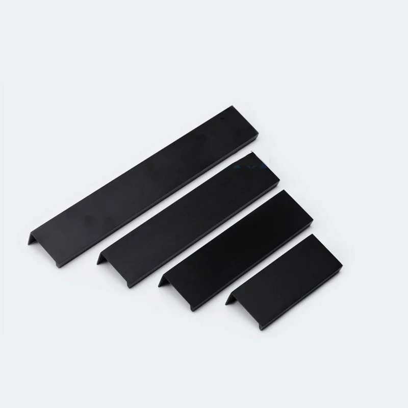 Black Aluminum Hidden Handles Invisible Kitchen Cupboard Drawer Pulls Bedroom Furniture Long Handle Hardware A-0085