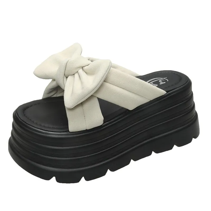 8 سنتيمتر جديد الكعوب إسفين الشرائح الصنادل النساء شباشب لخارج المنزل الإناث الصيف عدم الانزلاق شبشب الشاطئ المشي أحذية مكتنزة امرأة #6