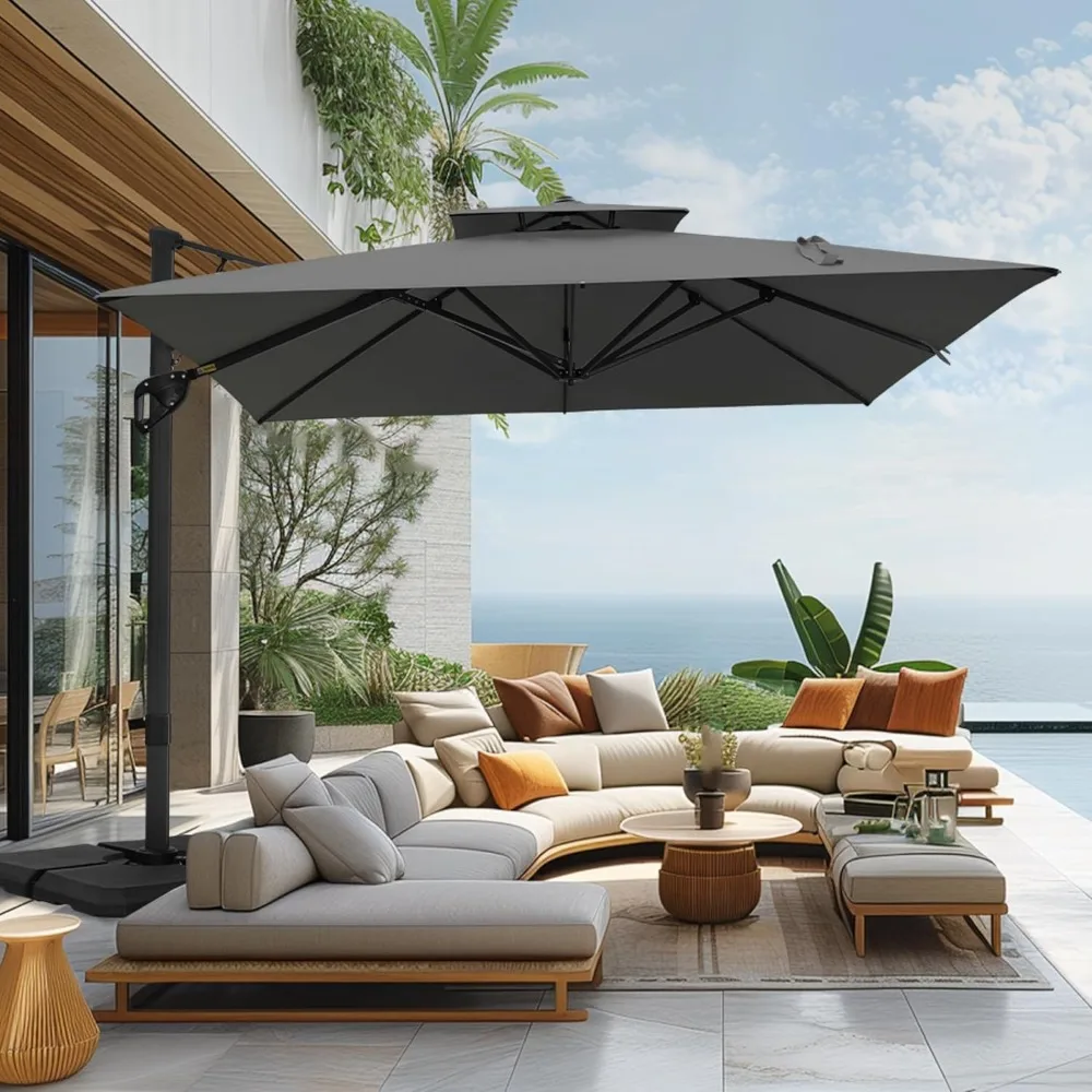 

12ft Cantilever Patio Umbrella with Base, Large Rectangular Umbrellas with 360-degree Rotation, Aluminum Pole for, Customized