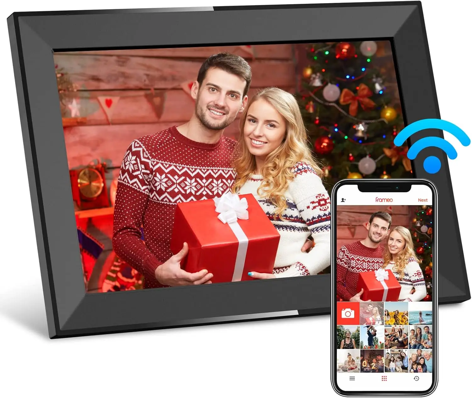 10,1 Zoll WLAN Digitaler Bilderrahmen mit 32GB, 1280x800 IPS Touchscreen, Auto-Rotation, Teilen über App